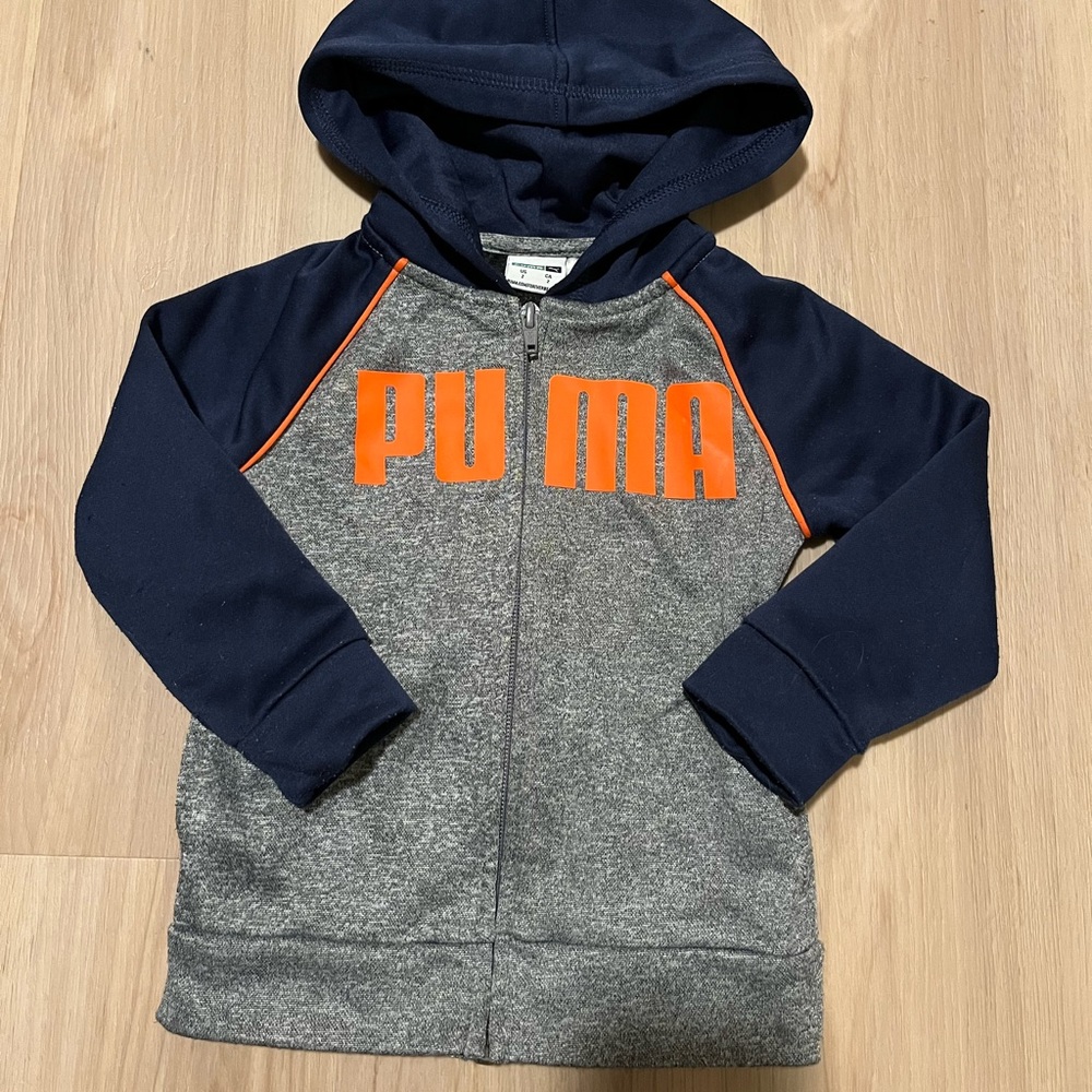 5 for $20 Puma Navy & Gray Kids Zip Hoodie with Orange Logo